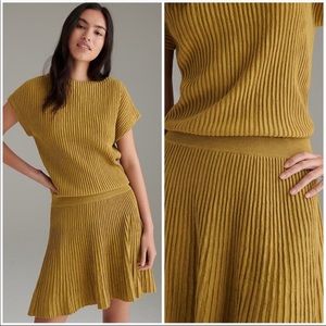 Anthropologie Ribbed Wool Blend Cap Sleeves Sweater Mini Dress Khaki Green Large
